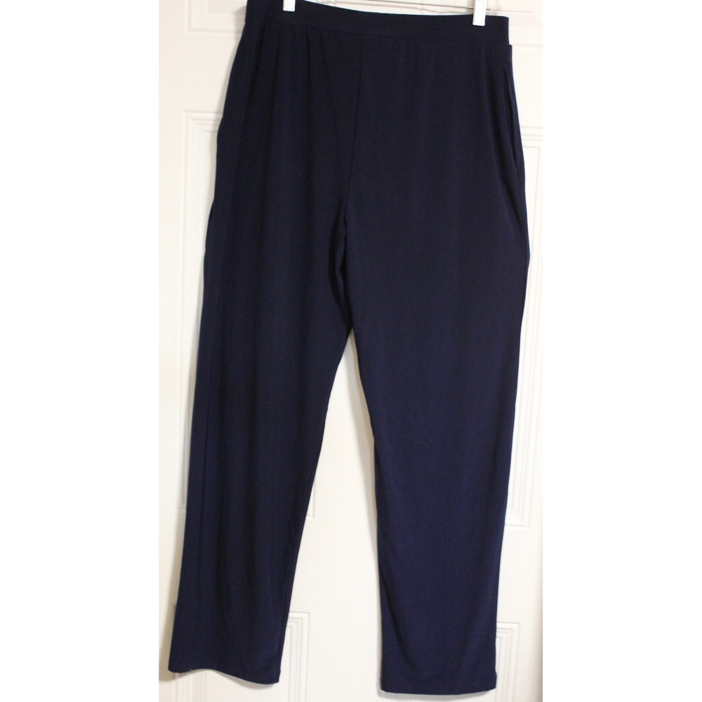 Susan‎ Graver Liquid Knit Navy Blue Straight Leg Pull On Pants SZ 14 Travel